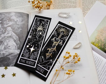 Tarot Justice and The Hermit GOLD FOIL bookmark, Justice Bookmark, Hermit bookmark, Tarot bookmark, Gold foil bookmark set