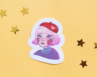Artsy Girl Sticker, Single Artsy Girl Sticker, Aesthetic Girl Sticker, Art Girl sticker, Baret Sticker