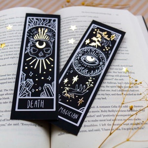 Tarot The Magician and Death GOLD FOIL bookmark, The Magician Bookmark, Death bookmark, Tarot bookmark, Gold foil bookmark