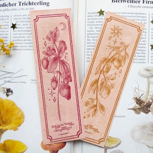 Cottage Core Botanical Illustration Bookmark set, Strawberry Bookmark, Lemon Bookmark, Botanical illustration bookmark, Spring bookmarks