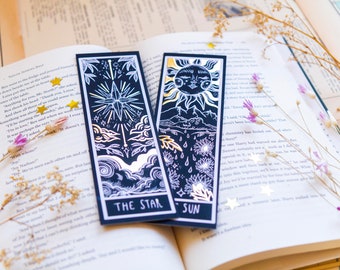 Tarot The Sun and Star GOLD FOIL bookmark, The Sun Bookmark, The Star bookmark, Tarot bookmark, Gold foil bookmark