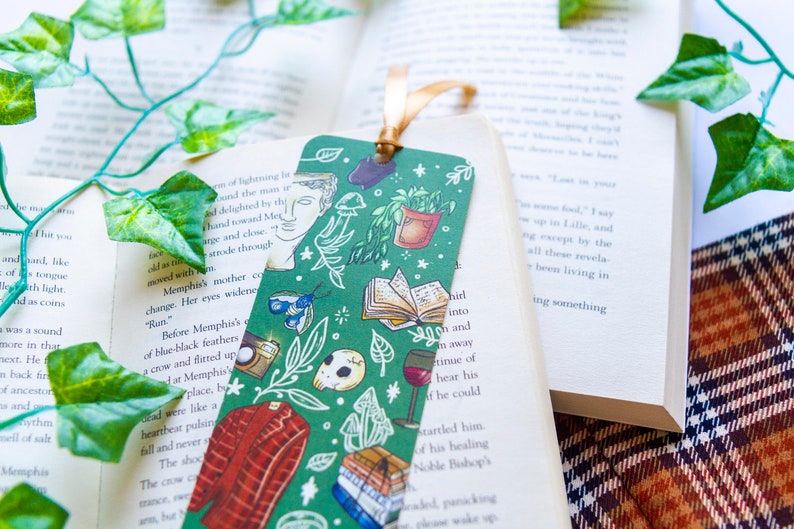 dark academia bookmark with satin ribbon aesthetic ribbon