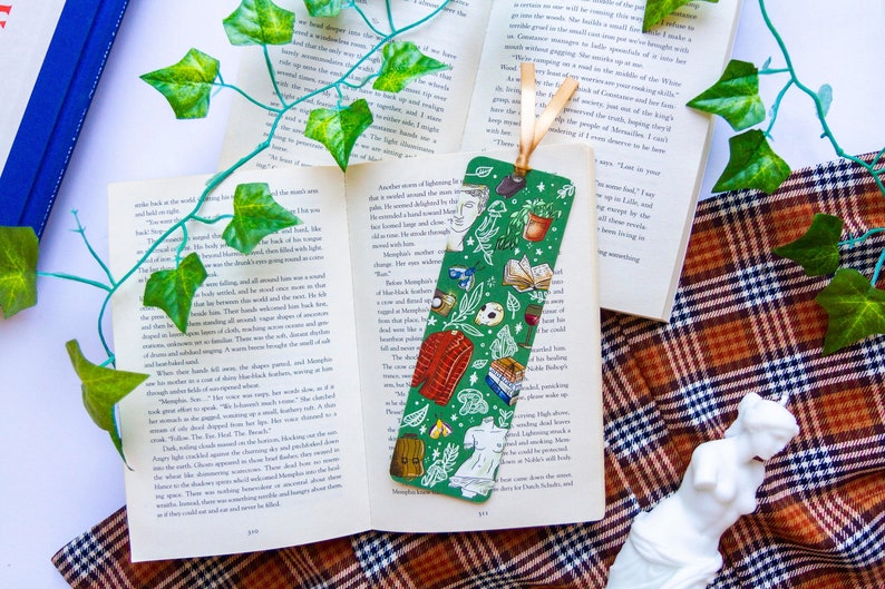 dark academia bookmark with satin ribbon aesthetic ribbon