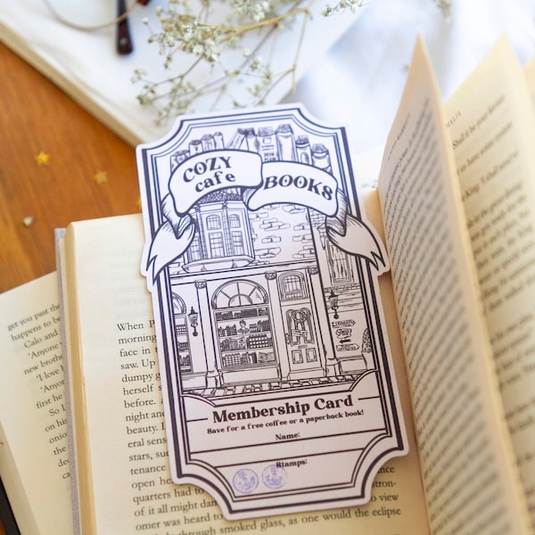 The Cozy Cafe Books Membership Card Bookmark, Cozy Book Shop Bookmark, Bookshop Bookmark, Bookshop Art