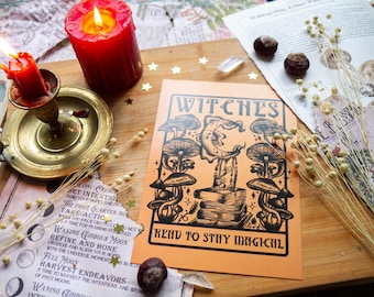 A5 Witches Read To Stay Magical Art Print, Witchy Moon Art Print, Books Art Print, Reader Art Print