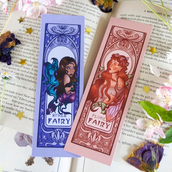 Art Nouveau Fairy Bookmarks, Floral Fairy Illustrated Bookmark, Spring Fairy Fantasy Bookmark