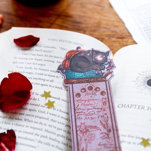 The Witch's Cat Bookmark, Familiar Bookmark, Pumpkin Toadstool Cat Bookmark, Halloween Cat, Autumnal Cat