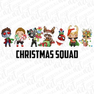 Superhero Inspired Christmas Squad transparent PNG file, file for sublimation, christmas design, INSTANT DOWNLOAD
