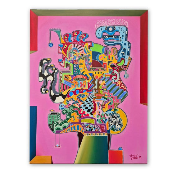 Head thinkink of a pink life by your side (65 x 50 cm)