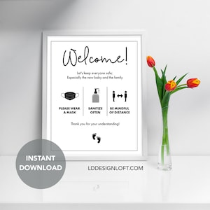 New Baby Safety Welcome Wear Mask Sanitize distance sign Keep safe Printable