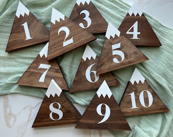 Mountain Table Number Set 1–10, Rustic Wedding Table Numbers, Elopement Decor, Adventure Wedding Reception, Outdoor Wedding Centerpieces