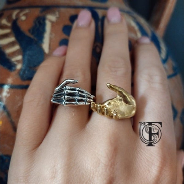 Life and Death Ring - Skeleton Hand Ring - Hand in Hand - Gimmel Ring - Puzzle Ring - Handshake Ring - Skull Ring - Mourning Ring - Friends