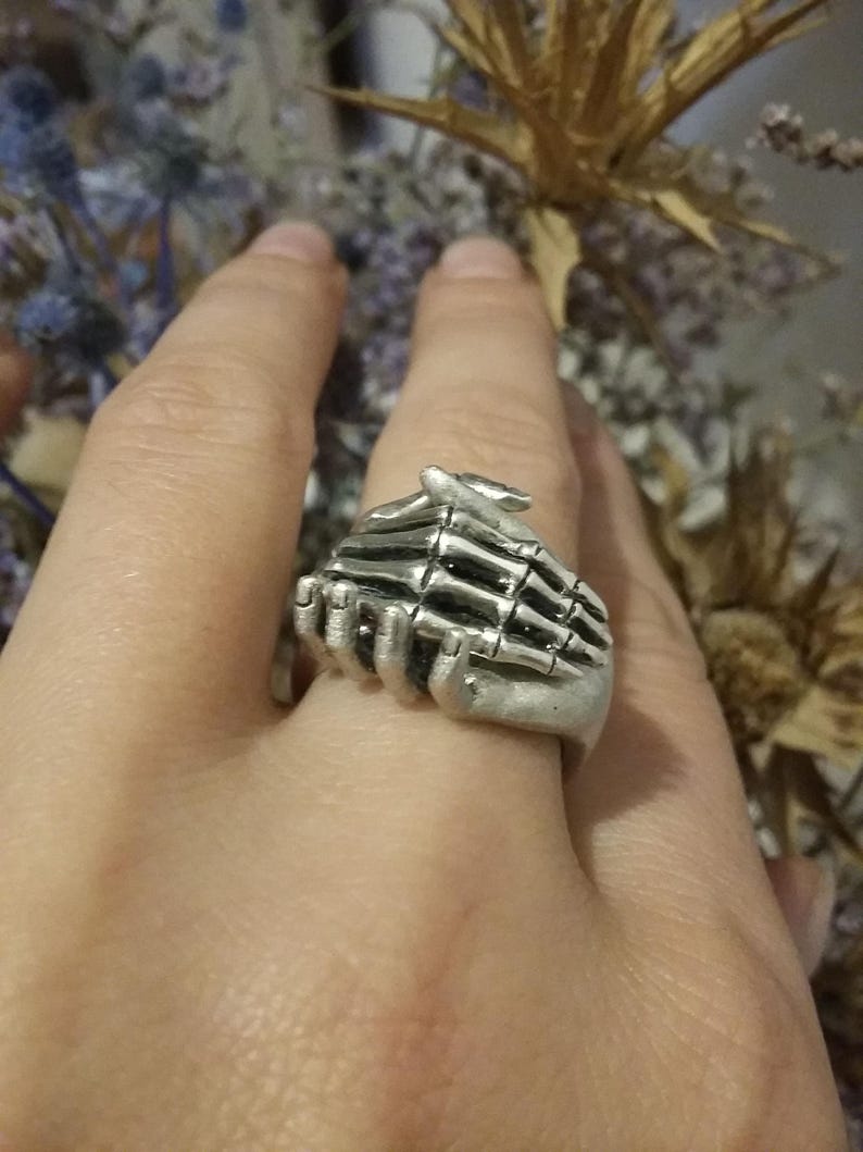 Skeleton Hand Ringing Bell Life and Death Ring - Skeleton Hand Ring - Hand in Hand - Gimmel Ring ...