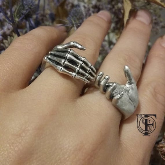 Skeleton Hand Bones Moving Joints 5 Finger Bracelet Ring - Silver Tone |  eBay