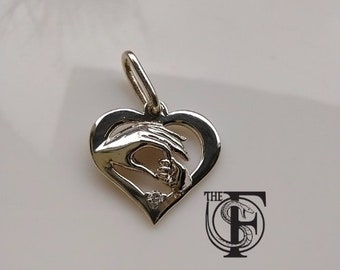 Heart Pendant - Mother and Child Hand in Hand Pendant - Mother's Heart Pendant - Child Birthday - Child Love - Kids Pendant - Kid Birth