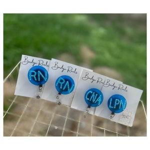 Blue Glitter Nurse Badge Reel: Rhinestone Bedazzled ID Holder