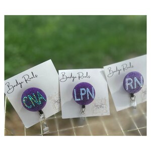 Purple Glitter Nurse Badge Reel: Rhinestone ID Holder