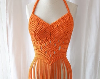 Orange Macrame Dress, Fringe Dress, Festival Outfit