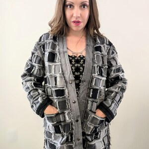 Reversible Oversized Denim Jacket: Upcycled Patchwork Coat (M/L)