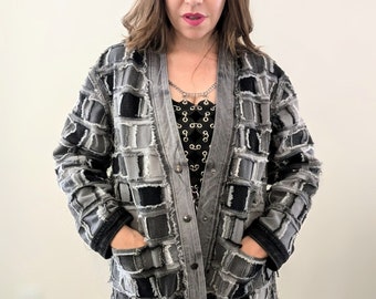 Reversible Oversized Denim Jacket: Upcycled Patchwork Coat (M/L)