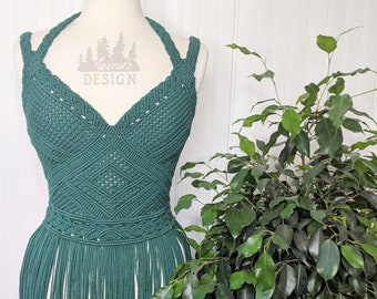 Handmade Macrame Dress: Dark Green Cotton Corset Dress