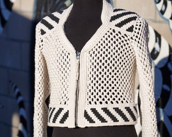 Handmade Macrame Jacket: Gender Fluid, Polka Dot Lined
