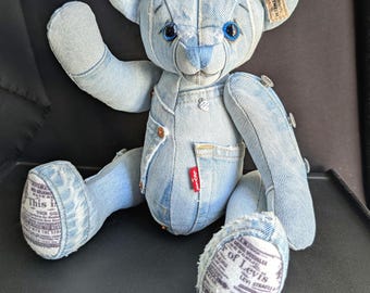Handmade Upcycled Denim Teddy Bear, Eco-Friendly Friend (13 inch), Levi's Jeans Bear