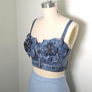 Upcycled, Handcrafted Denim Corset with Handmade Floral Details, One of a Kind