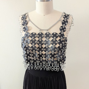 Leather Crop Top, Upcycled Leather Top, Leather Chainmail Top