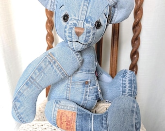 Handmade Large Denim Teddy Bear, Upcycled Levi's Jeans (20 inch)