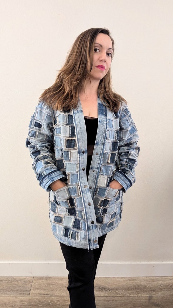 Reversible Patchwork Denim Jacket: Upcycled Oversized Jean  display picture 2