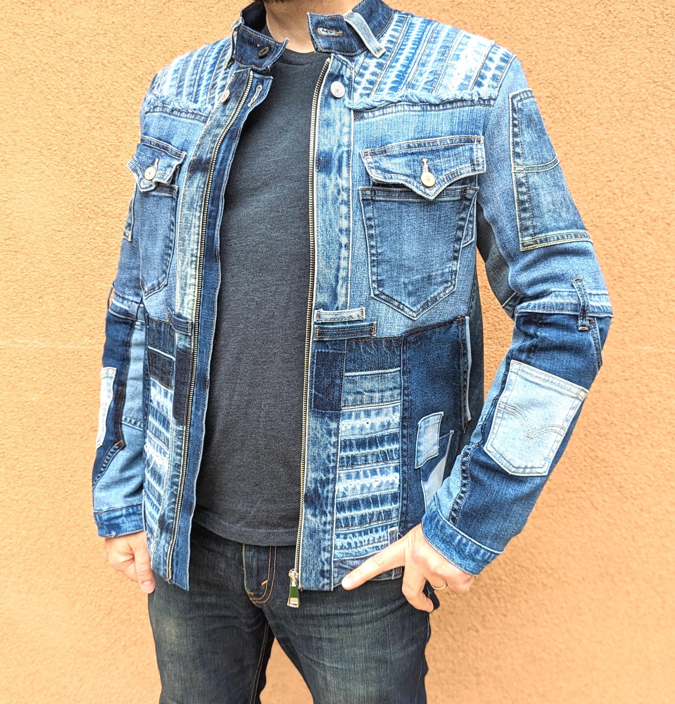 Men's Denim Jacket, Upcycled Denim Jacket, Unique Denim Coat
