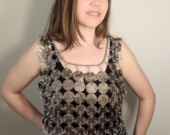 Upcycled Brown Leather Chainmail Top: Edgy Sustainable Fashion