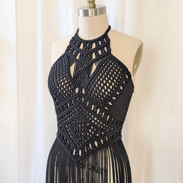 Black Macrame Dress, Festival Outfit, Party Dress