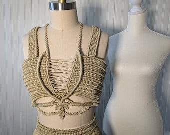 Golden macrame outfit, Goddess dress