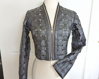 Handmade Woven Leather Jacket: Upcycled Rocker Chic