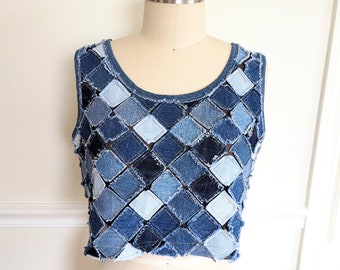 Denim Crop Top, Upcycled Denim Top, Denim Tank Top