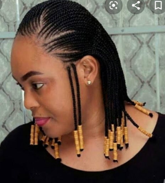 Cornrow Braided Wig Beaded Braids Ghana Weaving Two Steps Etsy