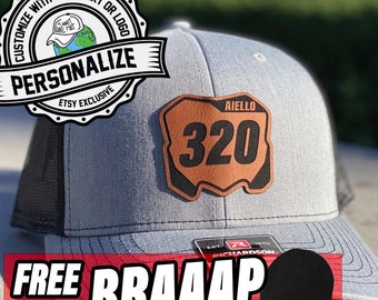Custom Motocross Hat, Number Plate Leatherette Patch Cap