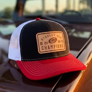 2026 Carolina Hurricanes Stanley Cup Champions Hat, Leather Patch Trucker Hat, Hurricanes Hockey Fan Cap, Playoff Champions Hat, Trucker Cap
