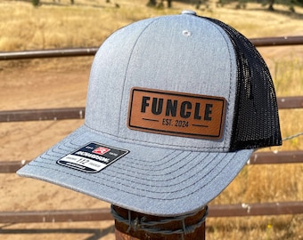 Funcle Leather Patch Hat, Uncle Established Snapback, Personalized Uncle cap, Gift for New Uncle, Best Uncle Ever, Uncle Birthday Gifts