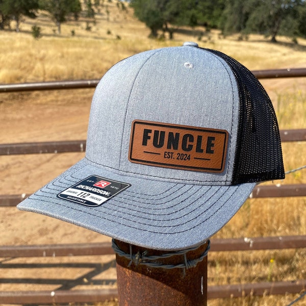 Funcle Leather Patch Hat, Uncle Established Snapback, Personalized Uncle cap, Gift for New Uncle, Best Uncle Ever, Uncle Birthday Gifts