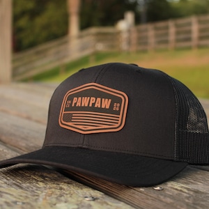 Personalized Pawpaw Leather Patch Trucker Hat, Custom Est Year Snapback