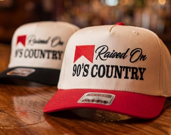 Raised on 90s Country Trucker Hat, Retro Western Cap, Vintage Music Fan Gift