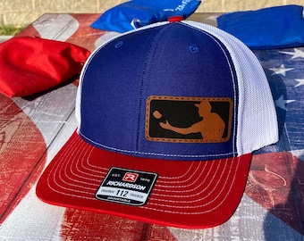 Cornhole League Hat - Leatherette Patch Hat - Richardson 112 Snapback