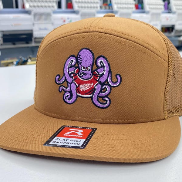 Gorra Snapback de los Red Wings, gorra de camionero AL the Octopus de los Detroit Red Wings, gorra Hockeytown, Wing and Wheel Ricardo de 7 paneles, gorra marrón Carhartt