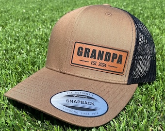 Grandpa Leather Patch Hat, New Grandpa 2024 Cap, Custom Gramps Gift, Personalized Grandpa Gift Idea, Grandad Gifts, Fathers Day Gifts