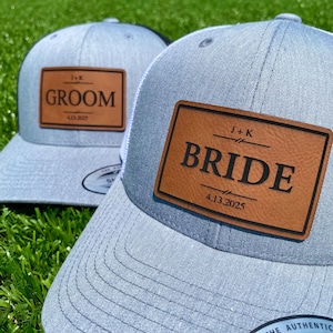 Custom Wedding Party Hats, Groom Hat, Bridal Party Wedding Hats, Best Man Hats, Groomsman Cap,Groomsmen Hats, Custom Wedding Rectangle Patch