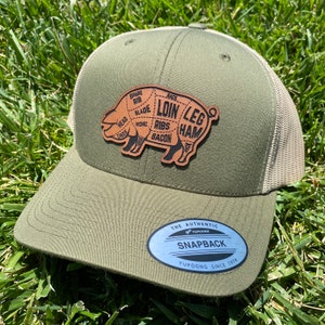 Butcher Cuts Pig Trucker Hat, Grill Master BBQ, Leatherette Patch