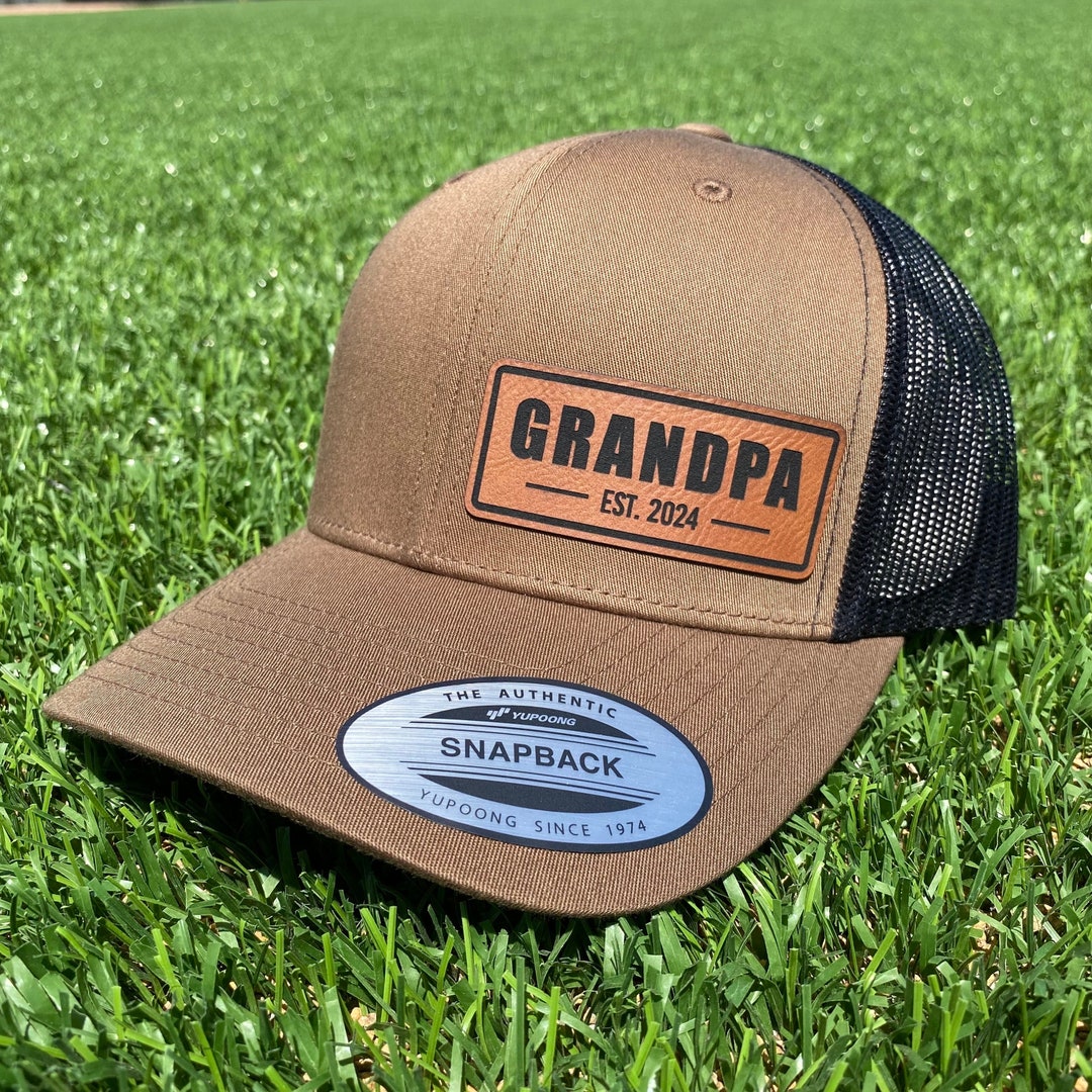 Grandpa Leather Patch Hat, New Grandpa 2024 Cap, Custom Gramps Gift ...